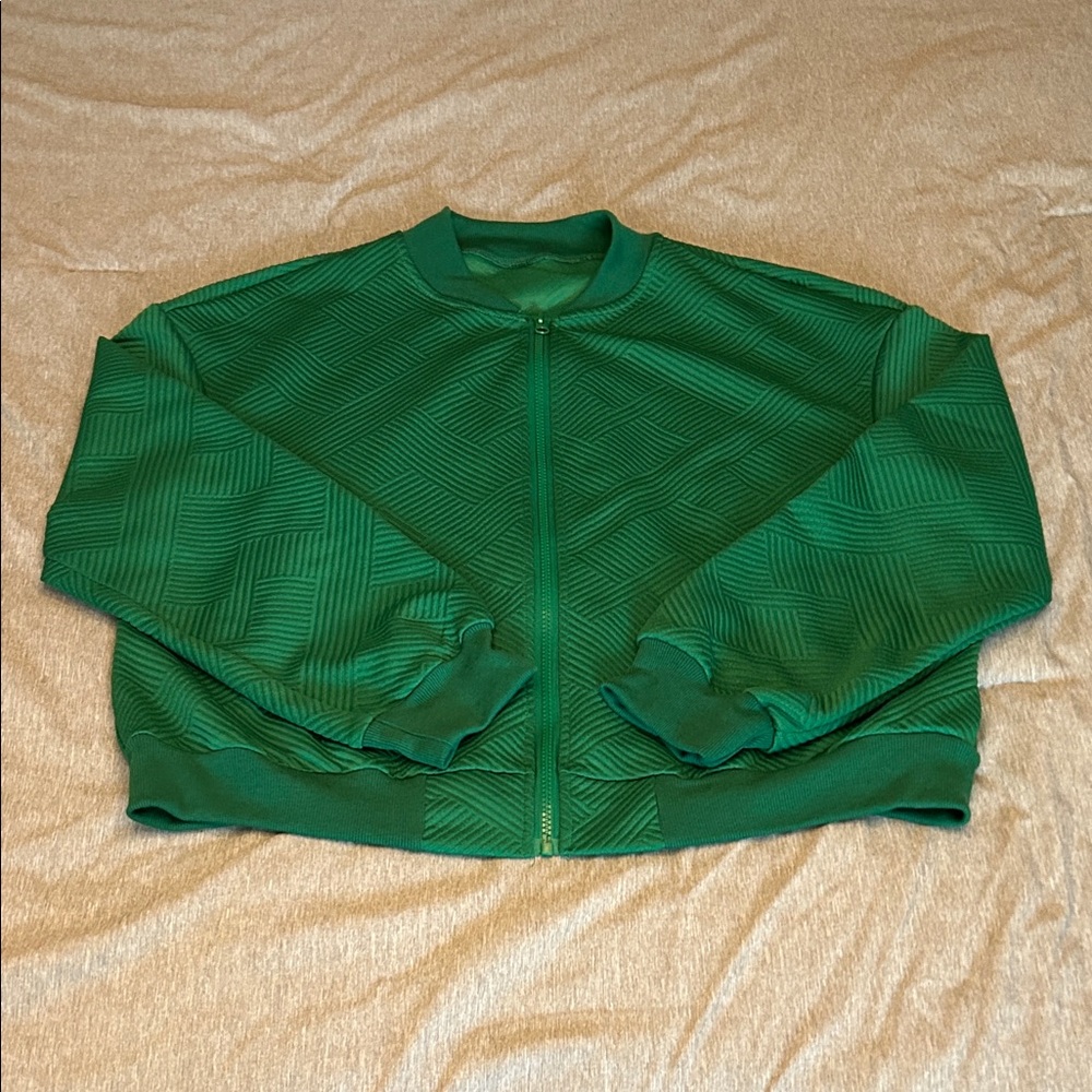 Green Textured Bomber Jacket